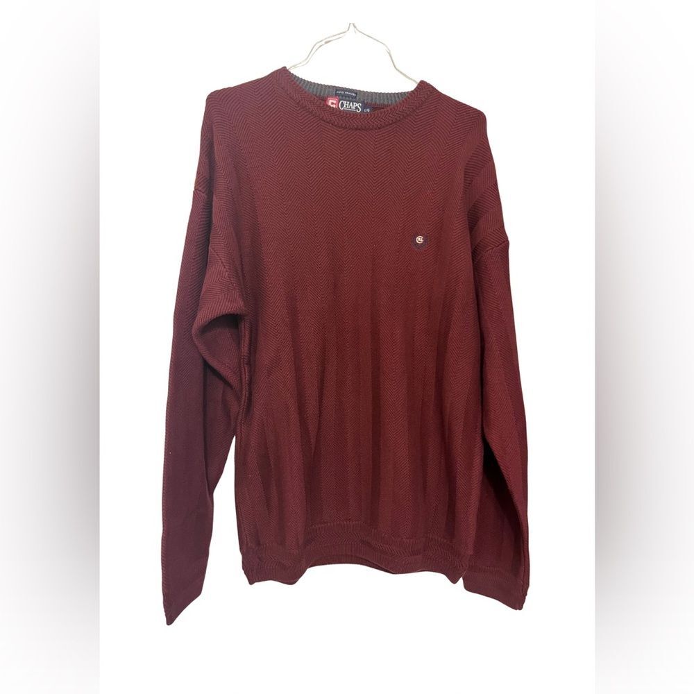 CHAPS Ralph Lauren Hand Framed Mens Sweater Size XL Burgundy Pullover Emb Logo